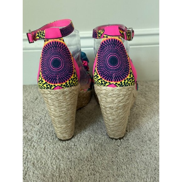 Gianni Bini Shoes Womens Sz 10 Colorful Pink / Blue Strap Wedge Sandals Open Toe - Picture 6 of 13